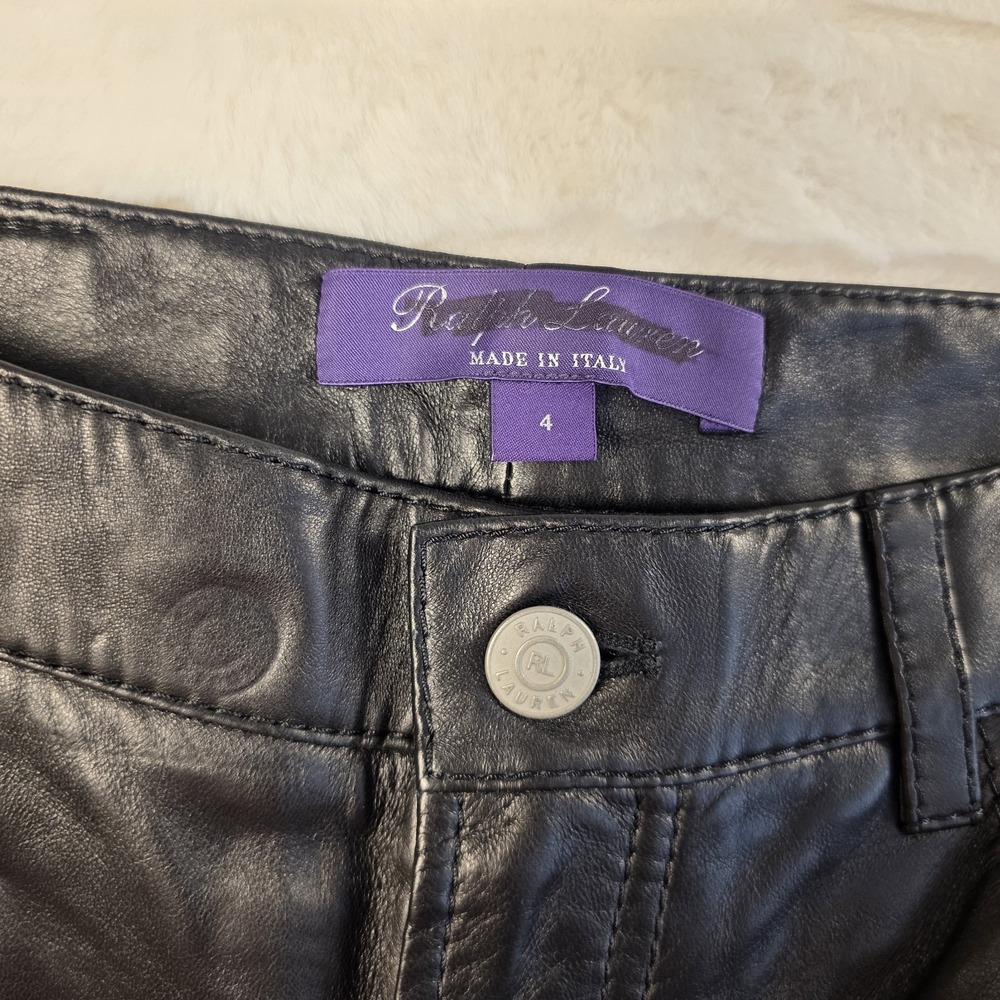 Ralph Lauren Purple Label Lambskin Straight Leather Pants Womens 4 Black $2,990 - Picture 5 of 13